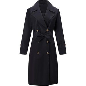 Women Trench Coats Double-Breasted Spring and Fall Water Resistant Jacket Belted